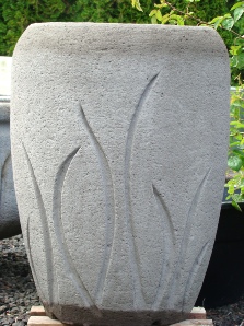  24 Dia x 36 H Stastny Stone Pots Unique Large Hand-Carved Concrete Planter Reeds Pot