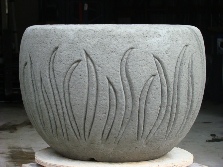 28 Dia x 20 H Stastny Stone Pots Unique Large Hand-Carved Concrete Planter Reeds Pot 