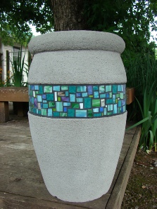 17 Dia x 28 H Stastny Stone Pots Unique Large Hand-Carved Concrete Planter Mosaic 