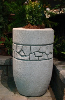 24 Dia x 36 H Stastny Stone Pot Unique Large Custom Hand-Carved Concrete Rockwall Urn Planter w/o Lip 