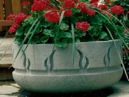 38 Dia x 19 H Stastny Stone Pots Unique Large Hand-Carved Concrete Planter Flames Pot 