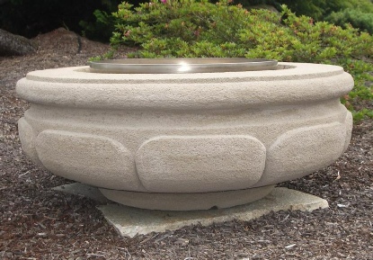 Stastny Stone Pots Unique Custom Hand-Carved Concrete Firepit Sand Lotus 42" Dia x 15" H