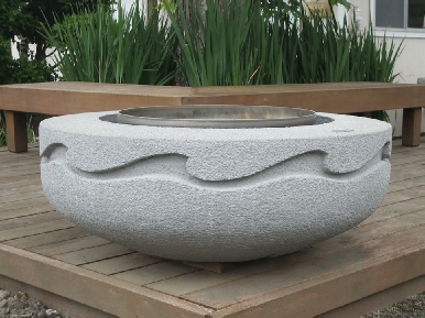 Stastny Stone Pots Unique Custom Hand-Carved Concrete Firepit Wave 42" Dia x 15" H