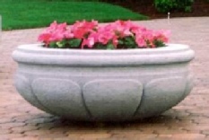 38 Dia x 15 H Stastny Stone Pot Large Hand-Carved Custom Concrete Lotus Planter