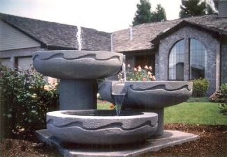 Stastny Stone Pots Custom Hand-Carved Concrete 3-Tiered Fountain Wave 60" Dia x 19" Each Dish