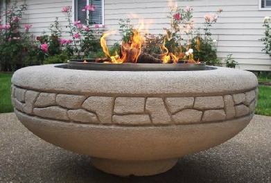 Stastny Stone Pots Unique Custom Hand-Carved Concrete Firepit Rockwall 42" Dia x 15" H