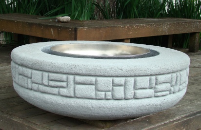 Stastny Stone Pots Unique Custom Hand-Carved Concrete Firepit Geo 42" Dia x 15" H