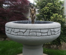 Stastny Stone Pots Custom Hand-Carved Concrete Rockwall Fountain w/Pedestal 48" Dia x 36" H (Statue Sold Separately)