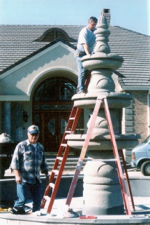 Stastny Stone Pots Custom Hand-Carved Concrete Formal 3-Tiered Fountain 60" Dia x 12' H