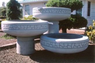 Stastny Stone Pots Custom Hand-Carved Concrete 3-Tiered Fountain Rockwall 60" Dia x 19" Each Dish