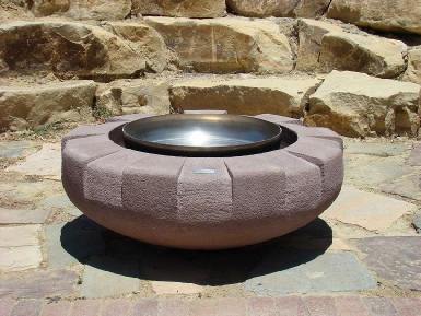 Stastny Stone Pots Unique Custom Hand-Carved Concrete Firepit Rampart Rose Colored 42" Dia x 15" H